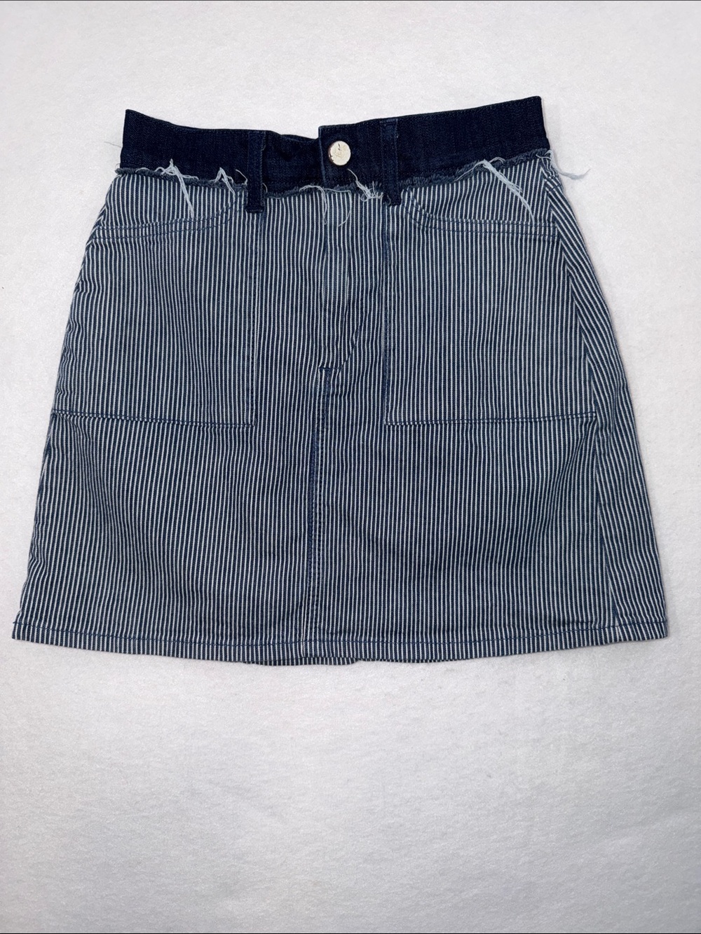 French Connection Navy and White Striped Denim Mini Skirt